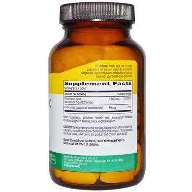 Пантотеновая кислота (Pantothenic Acid), Country Life, 1000 мг, 60 таблеток - фото