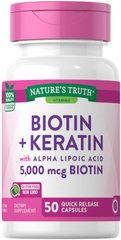 Біотин + кератин з альфа-ліпоєвої кислотою, Biotin + Keratin with Alpha Lipoic Acid, Nature's Truth, 5000 мкг, 50 капсул - фото