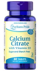 Цитрат кальция + витамин D, Calcium Citrate with Vitamin D, Puritan's Pride, 1000 мг/600 МЕ, 60 таблеток - фото