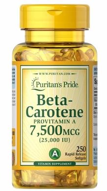 Бета-каротин, Beta-Carotene, Puritan's Pride, 25000 МЕ, 250 гелевых капсул - фото