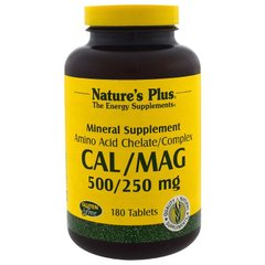 Кальций и магний, Cal/Mag, Nature's Plus, 500/250 мг, 180 таблеток - фото