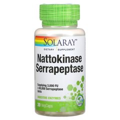 Протеолитические ферменты (наттокиназа, серрапептаза), Nattokinase Serrapeptase, Solaray, 30 вегетарианских капсул - фото