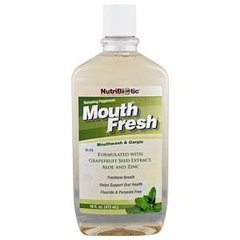 Ополаскиватель для полости рта и горла, Mouth Fresh, NutriBiotic, перечная мята, 473 мл - фото