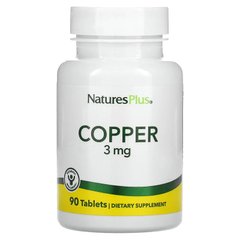 Медь (Copper), Nature's Plus, 3 мг, 90 таблеток - фото