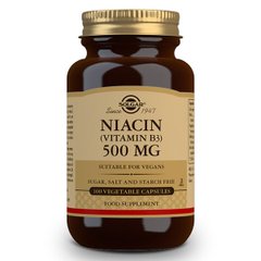 Ніацин (В3), Solgar, 500 мг, 100 рослинних капсул - фото
