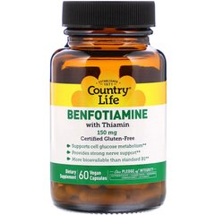 Бенфотиамин c коэнзимным В1, Benfotiamine, Country Life, 150 мг, 60 капсул - фото