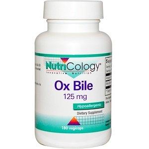 Екстракт бичачої жовчі (Ox Bile), Nutricology, 125 мг, 180 капсул - фото