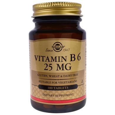 Вітамін В6, Vitamin B6, Solgar, 25 мг, 100 таблеток - фото
