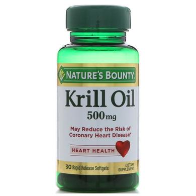 Масло красного криля (Krill Oil), Nature's Bounty, 500 мг, 30 капсул быстрого высвобождения - фото