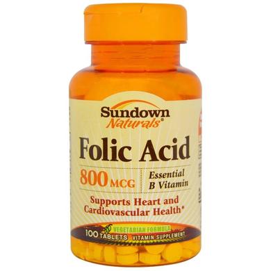 Фолиевая кислота, Folic Acid, Sundown Naturals, 800 мкг, 100 таблеток - фото