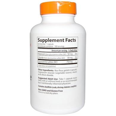 Глюкозамін сульфат, Glucosamine Sulfate, Doctor's Best, 750 мг, 180 капсул - фото