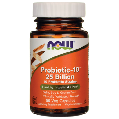 Пробиотик-10, Probiotic, Now Foods, 25 млрд КОЕ, 30 капсул - фото