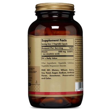 Ниацин (В3), Solgar, 500 мг, 100 растительных капсул - фото