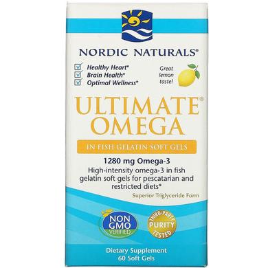 Омега-3 (лимонний смак), Ultimate Omega, Nordic Naturals, 60 капсул - фото