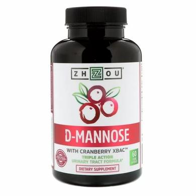 Д-Манноза с клюквой, D-Mannose with Cranberry XBAC, Zhou Nutrition, 60 вегетарианских капсул - фото