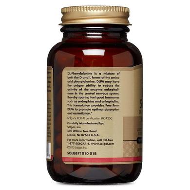DL-Фенилаланин, DLPA, Solgar, 500 мг, 50 вегетарианских капсул - фото