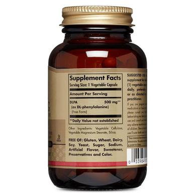 DL-Фенілаланін, DLPA, Solgar, 500 мг, 50 вегетаріанських капсул - фото
