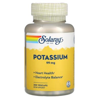 Калій, Potassium, Solaray, 99 мг, 200 капсул - фото