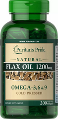 Льняное масло, Flax Oil, Puritan's Pride, 1200 мг, натуральное, 200 гелевых капсул - фото