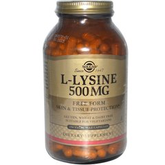 Лізин, L-Lysine, Solgar, 500 мг, 250 капсул - фото