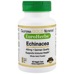 Эхинацея, Echinacea, California Gold Nutrition, EuroHerbs, 400 мг, 60 капсул - фото