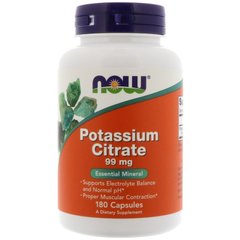 Калий цитрат, Potassium Citrate, Now Foods, 99 мг, 180 капсул - фото
