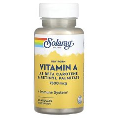 Вітамін А, Dry Vitamin A, Solaray, 25,000 МО, 60 капсул - фото
