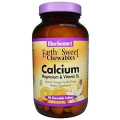 Кальцій і магній + Д3, Calcium, Magnesium & Vitamin D3, Bluebonnet Nutrition, апельсин / ваніль, 90 жувальних таблеток - фото