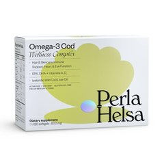 Жирные кислоты Омега-3 из печени трески, с витаминами А и D3, Perla Helsa, 500 мг, 120 капсул - фото