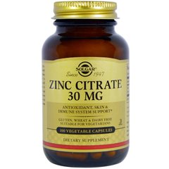 Цитрат цинку, Zinc citrate, Solgar, 30 мг, 100 капсул - фото