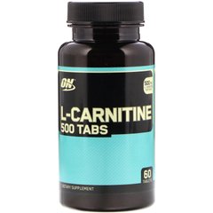 Карнітин, L-carnitine 500, Optimum Nutrition, 60 таблеток - фото