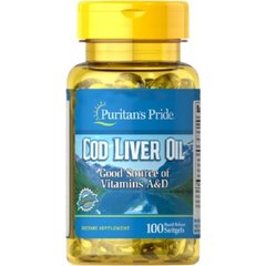 Масло печінки тріски, Cod Liver Oil, Puritan's Pride, 415 мг, 100 гелевих капсул - фото