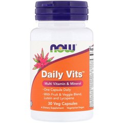 Мультивитамины и минералы, Daily Vits, Multi Vitamin & Mineral, Now Foods, 1 в день, 30 растительных капсул - фото