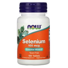 Селен, Selenium, Now Foods, без дрожжей, 100 мкг, 100 таблеток - фото