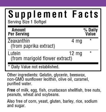 Зеаксантин + Лютеїн, Bluebonnet Nutrition, 4 мг / 12 мг, 30 желатинових капсул - фото