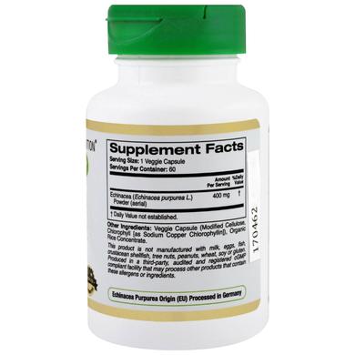 Эхинацея, Echinacea, California Gold Nutrition, EuroHerbs, 400 мг, 60 капсул - фото