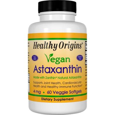 Астаксантин, Astaxanthin, Healthy Origins, вегетаріанський, 4 мг, 60 капсул - фото