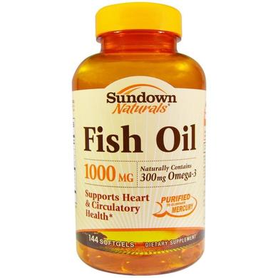 Рыбий жир, Fish Oil, Sundown Naturals, 1000 мг, 144 капсул - фото
