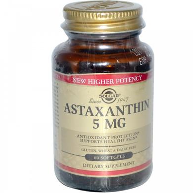 Астаксантин, Astaxanthin, Solgar, 5 мг, 60 гелевих капсул - фото