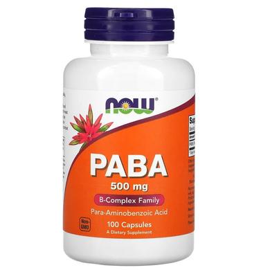 ПАБК (пара-амінобензойна кислота), PABA (Вітамін В10), Now Foods, 500 мг, 100 капсул - фото
