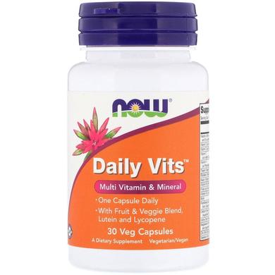 Мультивітаміни і мінерали, Daily Vits, Multi Vitamin & Mineral, Now Foods, 1 в день, 30 рослинних капсул - фото