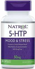 5-гідрокситриптофан, 5-HTP, Natrol, 50 мг, 45 капсул - фото