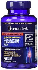 Глюкозамин хондроитин и МСМ, Triple Strength Glucosamine, Chondroitin & MSM, Puritan's Pride, 90 капсул - фото