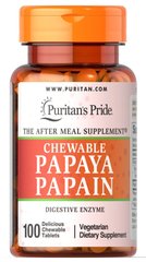 Травні ферменти папаїн, Papaya Papain, Puritan's Pride, 100 жувальних таблеток - фото
