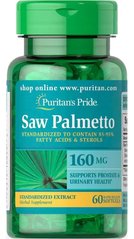 Со Пальметто, Saw Palmetto, Puritan's Pride, стандартизированный экстракт, 160 мг, 60 гелевых капсул - фото
