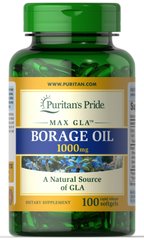 Масло огуречника, Borage Oil, Puritan's Pride, 1000 мг, 100 капсул - фото