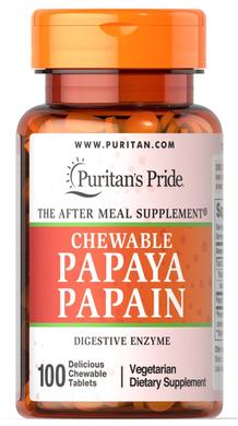 Пищеварительные ферменты папаин, Papaya Papain, Puritan's Pride, 100 жевательных таблеток - фото