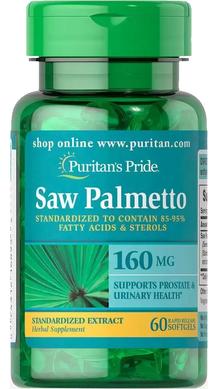 Со Пальметто, Saw Palmetto, Puritan's Pride, стандартизований екстракт, 160 мг, 60 гелевих капсул - фото