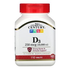 Витамин Д3, Vitamin D3, 21st Century, 10 000 МЕ, 110 таблеток - фото