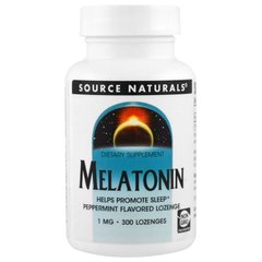 Мелатонин, Melatonin, (мята перечная), Source Naturals, 1 мг, 300 леденцов - фото